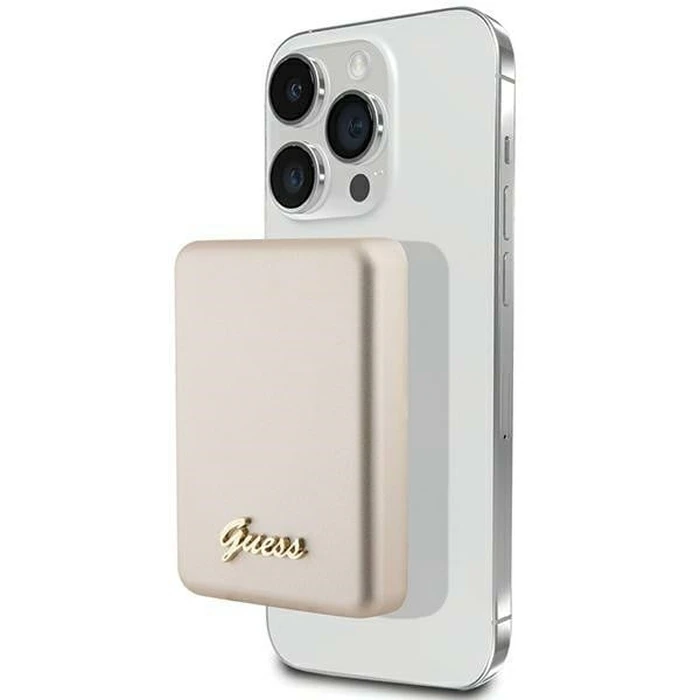 Induction Powerbank Guess GUPBM5ALGSGD 5000mAh 15W MagSafe Metal Script Logo gold