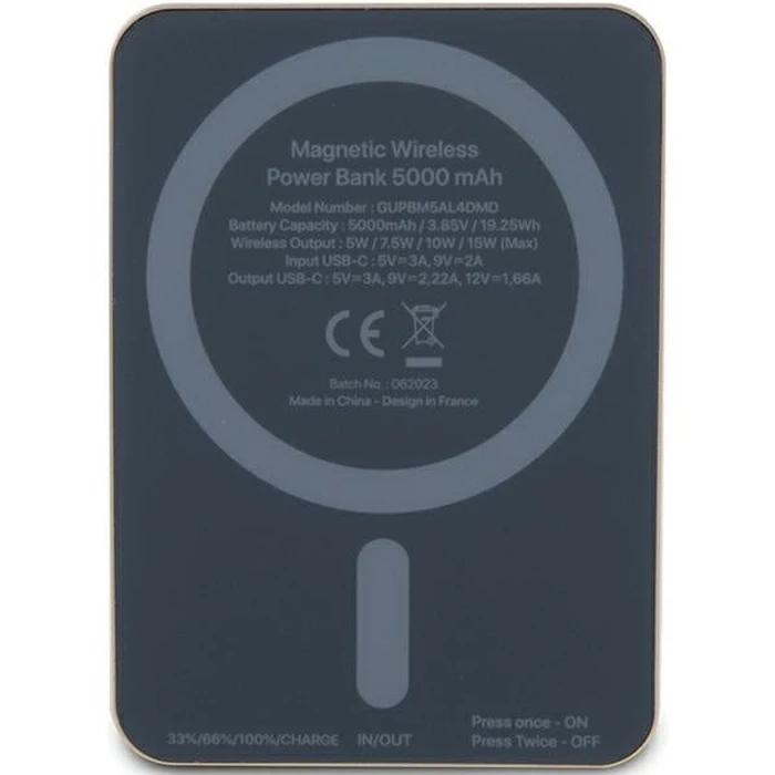Induction Powerbank Guess GUPBM5ALGSGD 5000mAh 15W MagSafe Metal Script Logo gold