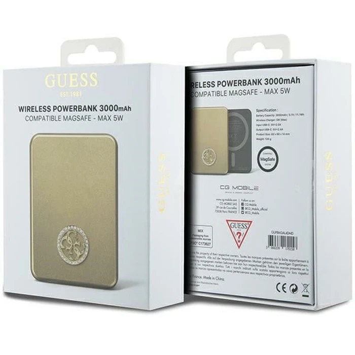 Induction Powerbank Guess GUPBM3AL4DMD 3000mAh 5W MagSafe 4G Strassed Metal Logo gold