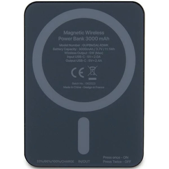 Induction Powerbank Guess GUPBM3AL4DMK 3000mAh 5W MagSafe 4G Strassed Metal Logo black