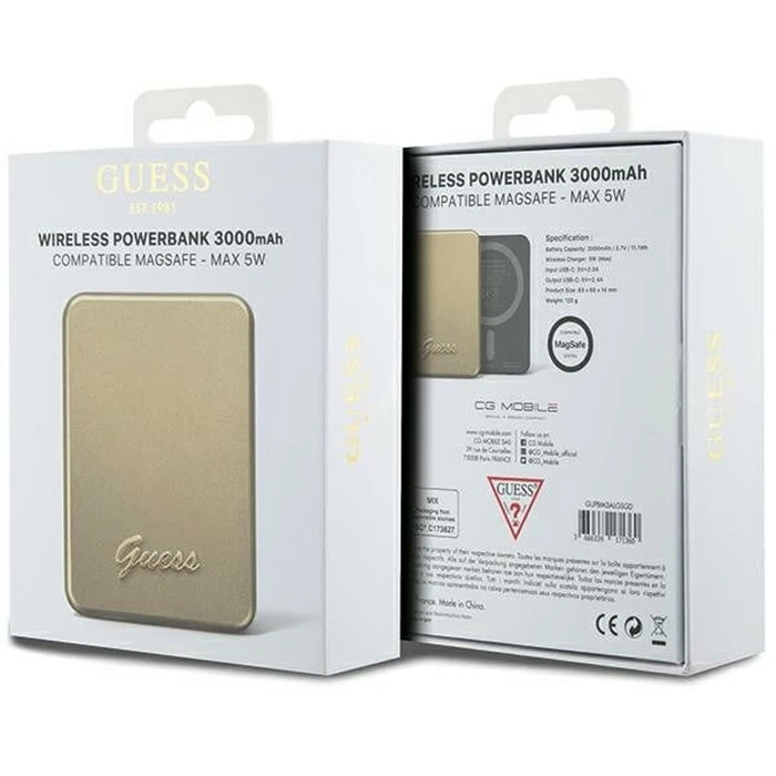 Induction Powerbank Guess GUPBM3ALGSGD 3000mAh 5W MagSafe Metal Script Logo gold
