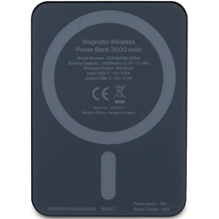 Induction Powerbank Guess GUPBM3ALGSGK 3000mAh 5W MagSafe Metal Script Logo black