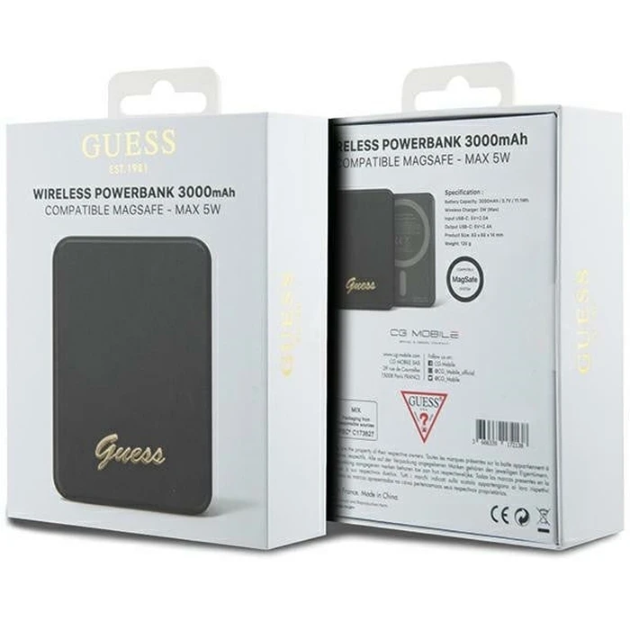 Induction Powerbank Guess GUPBM3ALGSGK 3000mAh 5W MagSafe Metal Script Logo black