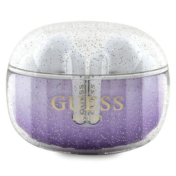 Wireless TWS in-ear headphones Guess GUTWSHDGKEEU + docking station Glitter Gradient purple