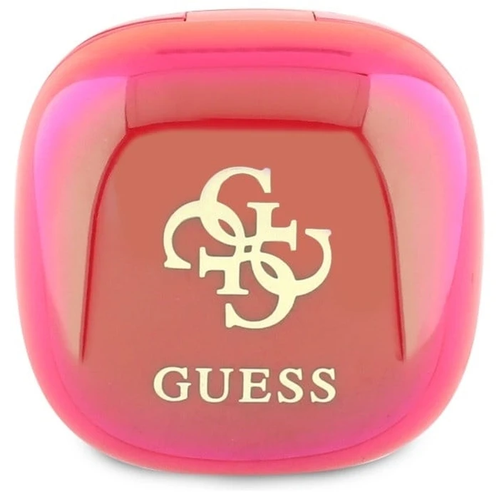 Wireless TWS in-ear headphones Guess GUTWSJ144ESF + docking station Iridescent 4G Printed Logo fuchsia