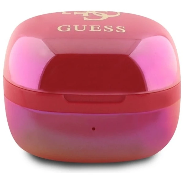 Wireless TWS in-ear headphones Guess GUTWSJ144ESF + docking station Iridescent 4G Printed Logo fuchsia