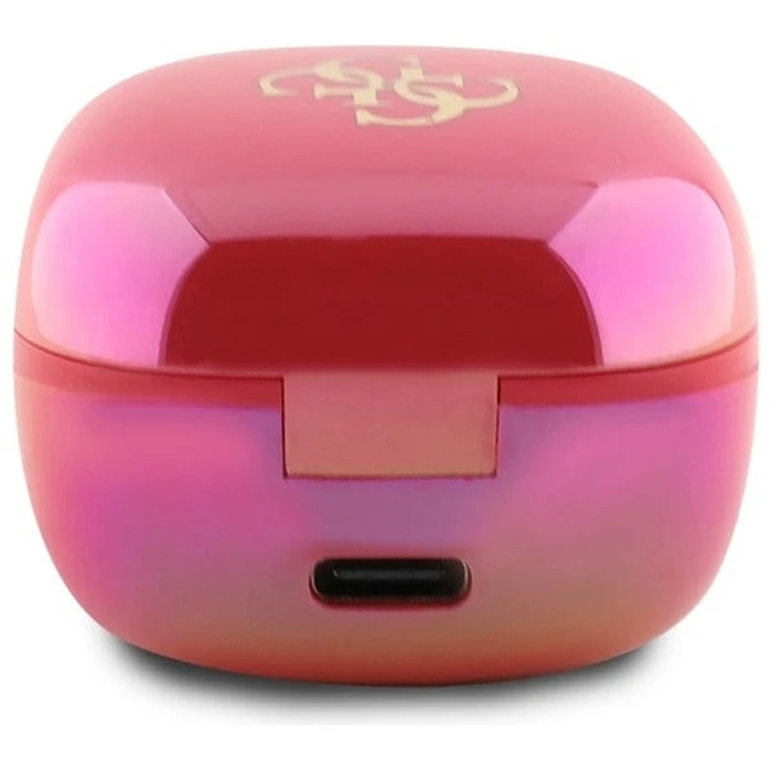 Wireless TWS in-ear headphones Guess GUTWSJ144ESF + docking station Iridescent 4G Printed Logo fuchsia