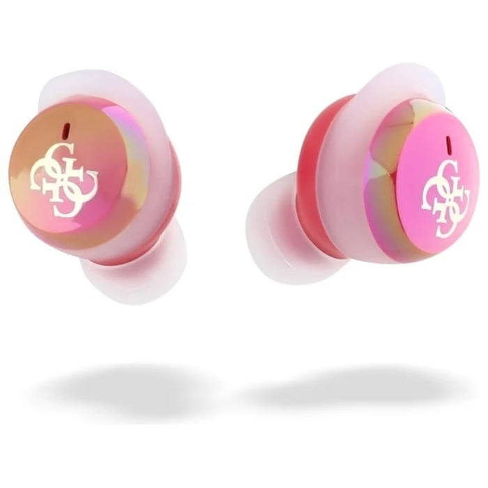 Wireless TWS in-ear headphones Guess GUTWSJ144ESF + docking station Iridescent 4G Printed Logo fuchsia