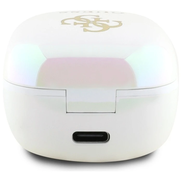 Wireless TWS in-ear headphones Guess GUTWSJ144ESH + docking station Iridescent 4G Printed Logo white