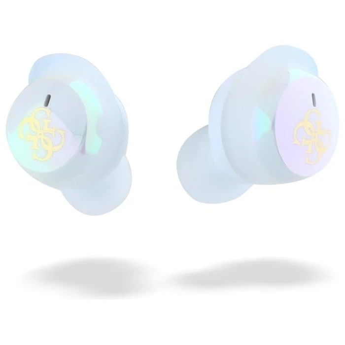Wireless TWS in-ear headphones Guess GUTWSJ144ESH + docking station Iridescent 4G Printed Logo white