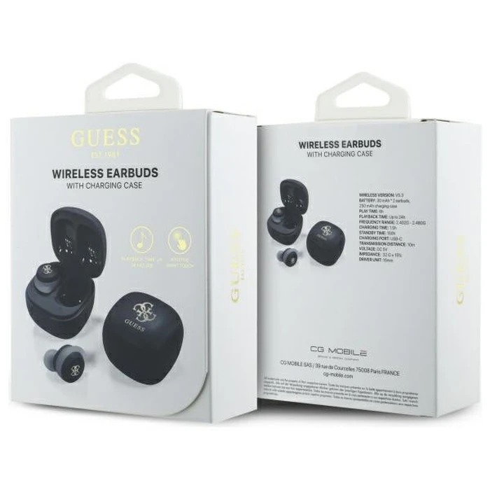 Wireless TWS in-ear headphones Guess GUTWSJ144ESK + docking station Iridescent 4G Printed Logo black