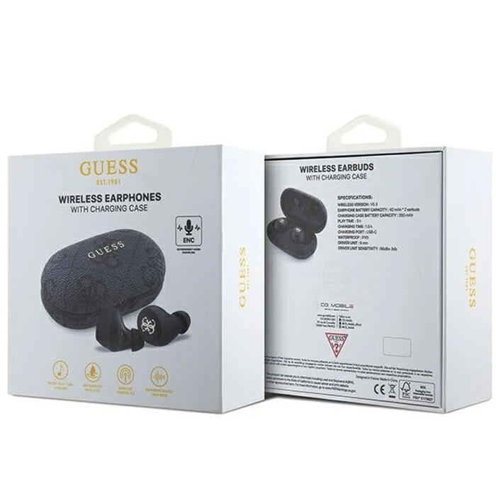 Wireless TWS in-ear headphones Guess GUTWSP4EGK + docking station ENC 4G Metal black