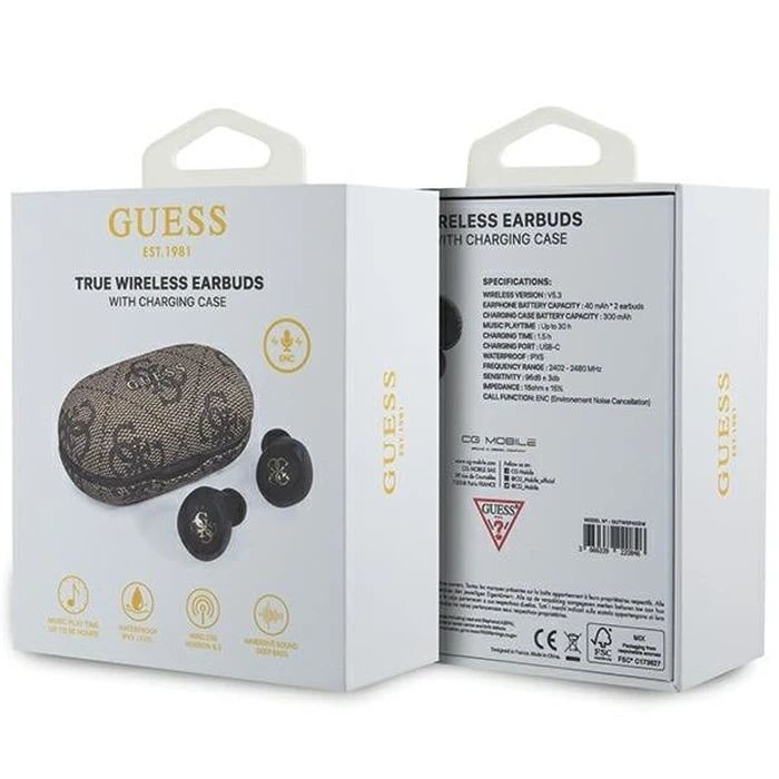 Wireless TWS in-ear headphones Guess GUTWSP4EGW + docking station ENC 4G Metal brown