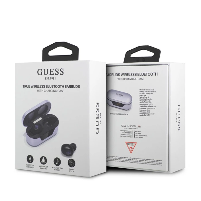 Wireless in-ear headphones Guess GUTWST31EU TWS + docking station purple