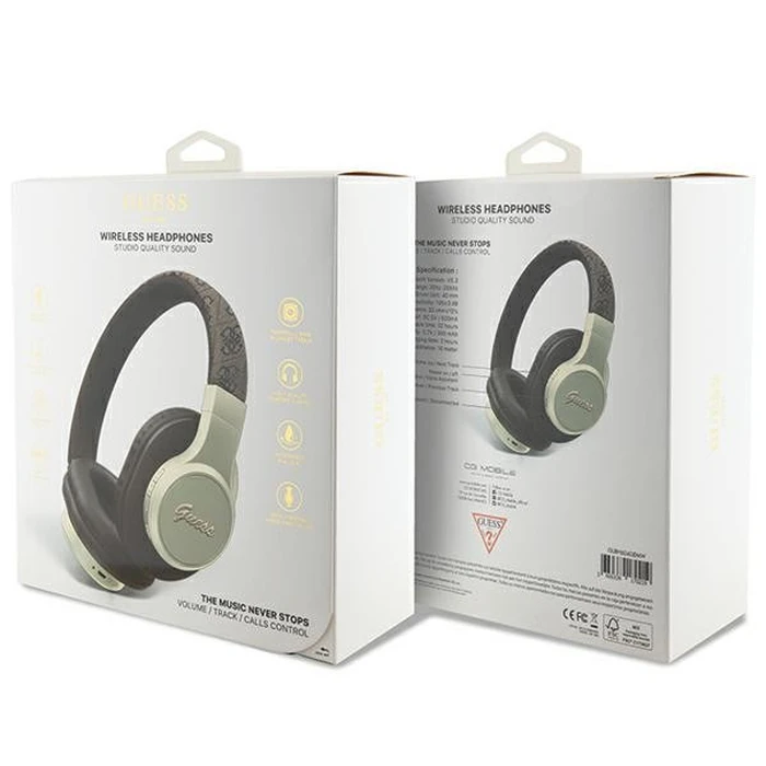 Wireless over-ear headphones Guess GUBH604GEMW 4G Script brown