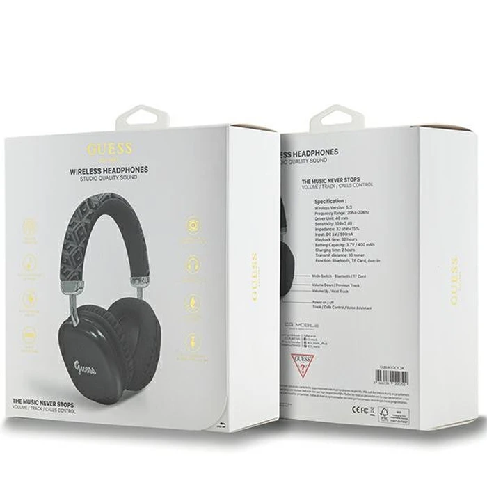 Wireless over-ear headphones Guess GUBHK1GCTCSK Gcube Metallic Script Logo black