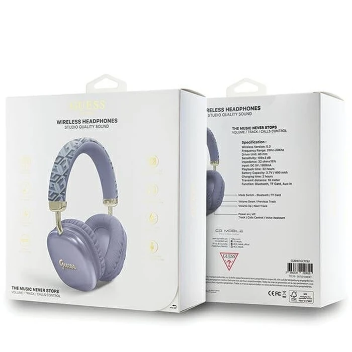 Wireless over-ear headphones Guess GUBHK1GCTCSU Gcube Metallic Script Logo purple