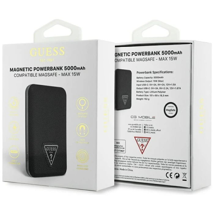 Induction Powerbank Guess Grained Triangle 5000mAh 15W USB-C MagSafe black