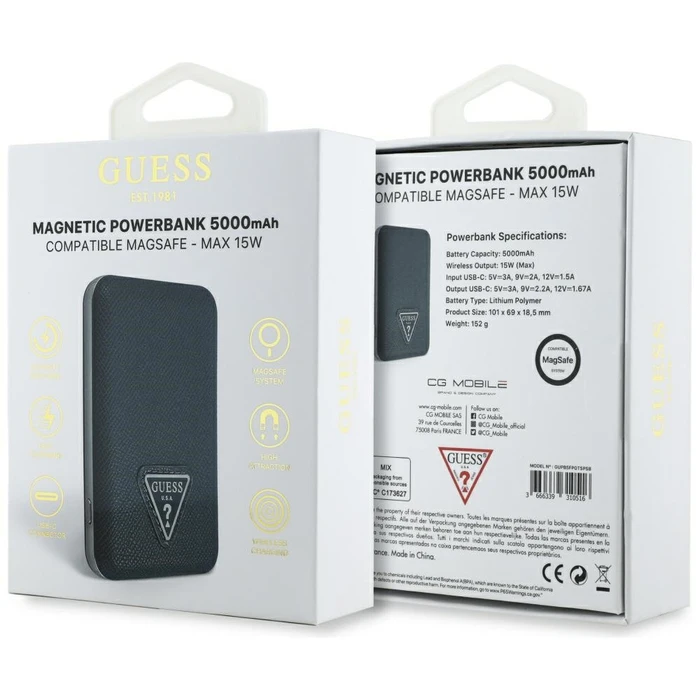Induction Powerbank Guess Grained Triangle 5000mAh 15W USB-C MagSafe blue