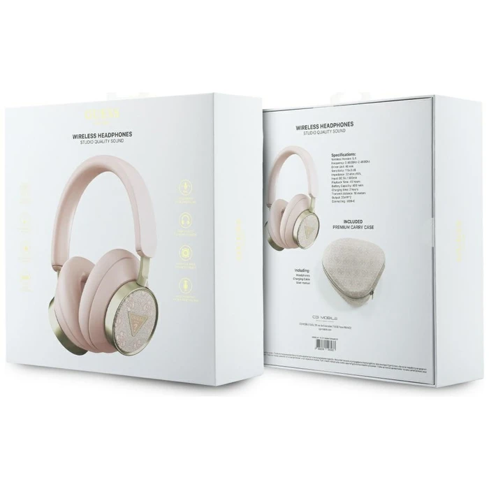Wireless over-ear headphones Guess 4G Triangle Logo ENC pink