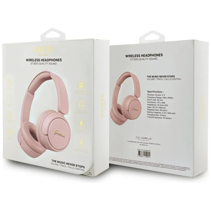 Wireless over-ear headphones Guess Metal Logo Script pink
