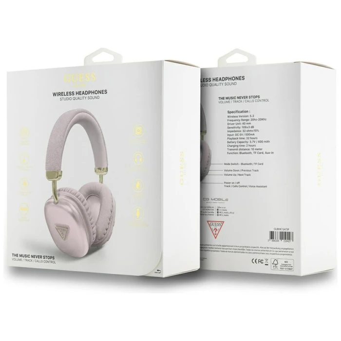 Wireless over-ear headphones Guess Metallic Triangle Logo pink