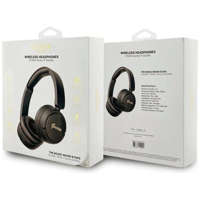 Wireless over-ear headphones Guess Metal Logo Script black