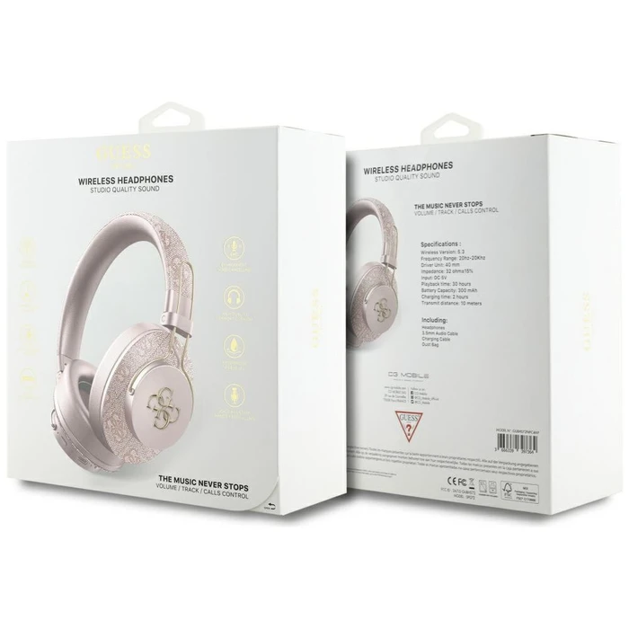 Wireless over-ear headphones Guess ENC Metal 4G Logo pink