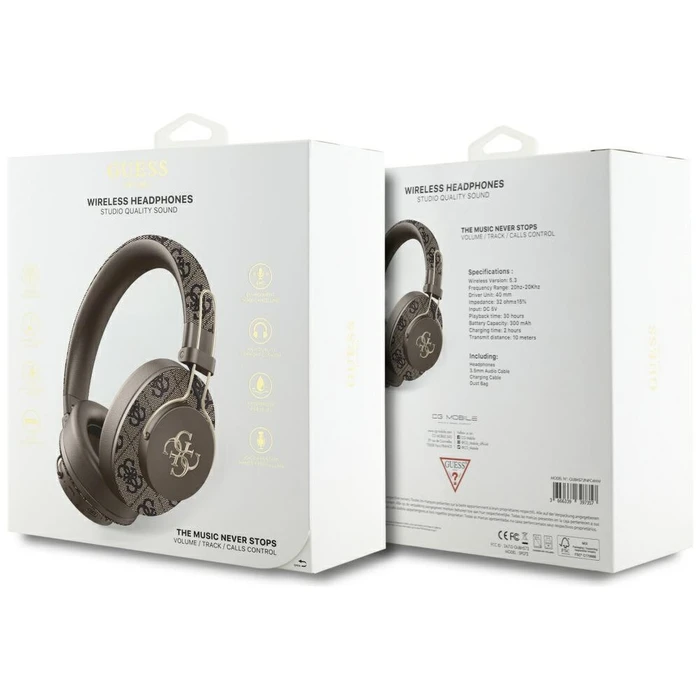 Wireless over-ear headphones Guess ENC Metal 4G Logo brown