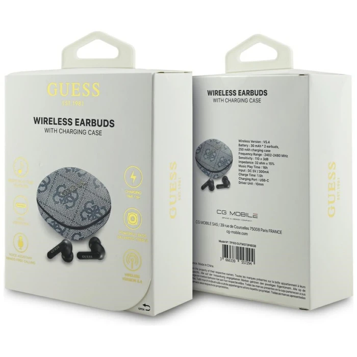Wireless TWS in-ear headphones ENC Guess 4G Classic Metal Logo blue