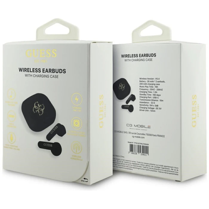 Wireless TWS in-ear headphones Guess 4G Metal Logo black