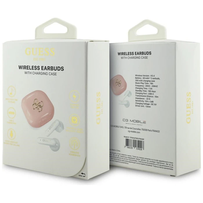 Wireless TWS in-ear headphones Guess 4G Metal Logo pink