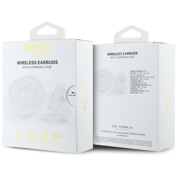 Wireless TWS in-ear headphones Guess Flat Classic Logo Electroplated white