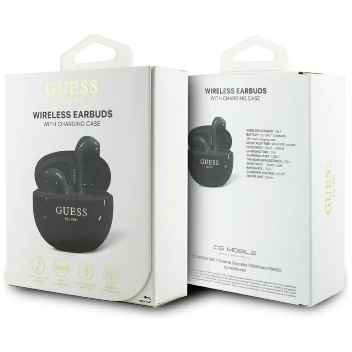 Wireless TWS in-ear headphones Guess Glossy Effect EggShape Printed Classic Logo black
