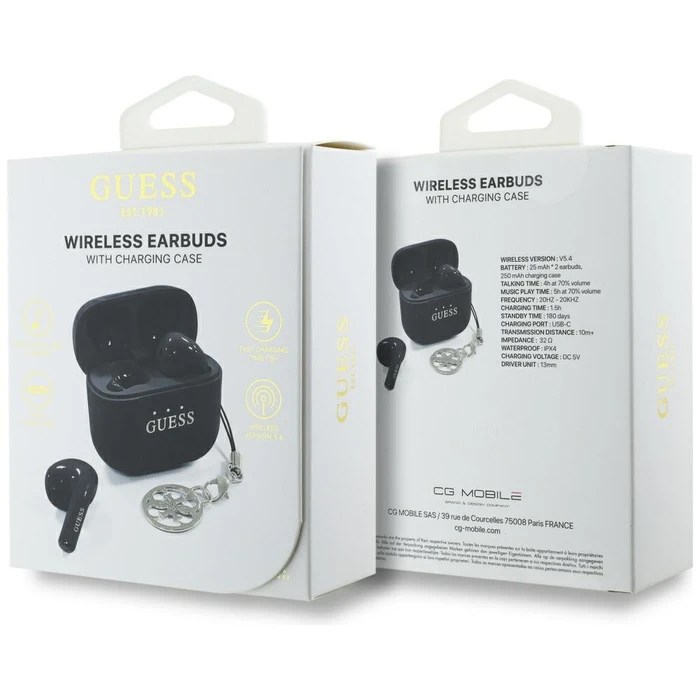 Wireless TWS in-ear headphones Guess Glossy Effect Printed Classic Logo & Charm black
