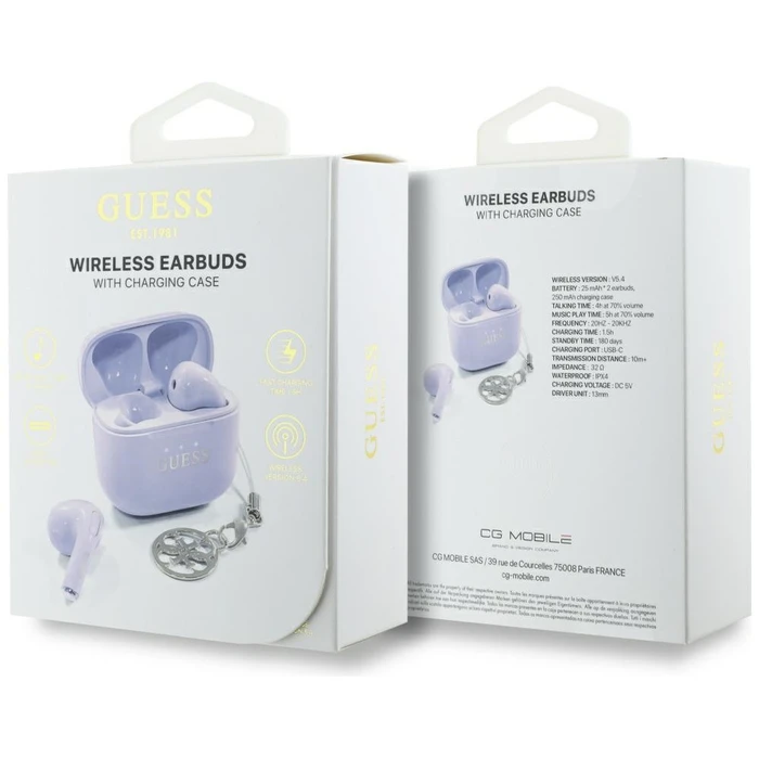 Wireless TWS in-ear headphones Guess Glossy Effect Printed Classic Logo & Charm lavender