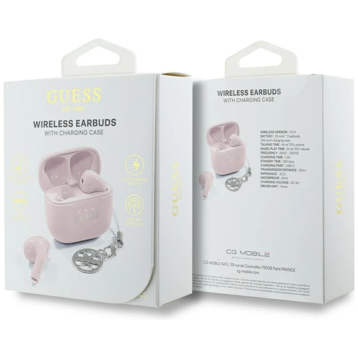 Wireless TWS in-ear headphones Guess Glossy Effect Printed Classic Logo & Charm pink
