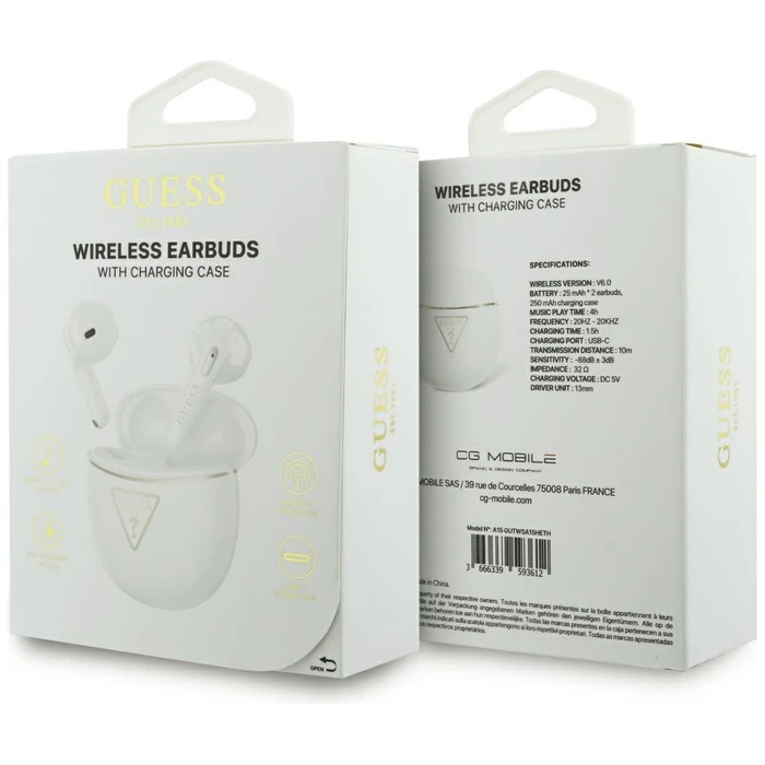 Wireless TWS in-ear headphones Guess Gold Line Triangle white