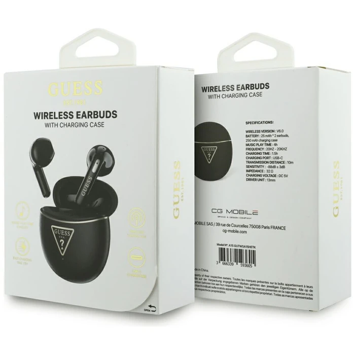 Wireless TWS in-ear headphones Guess Gold Line Triangle black