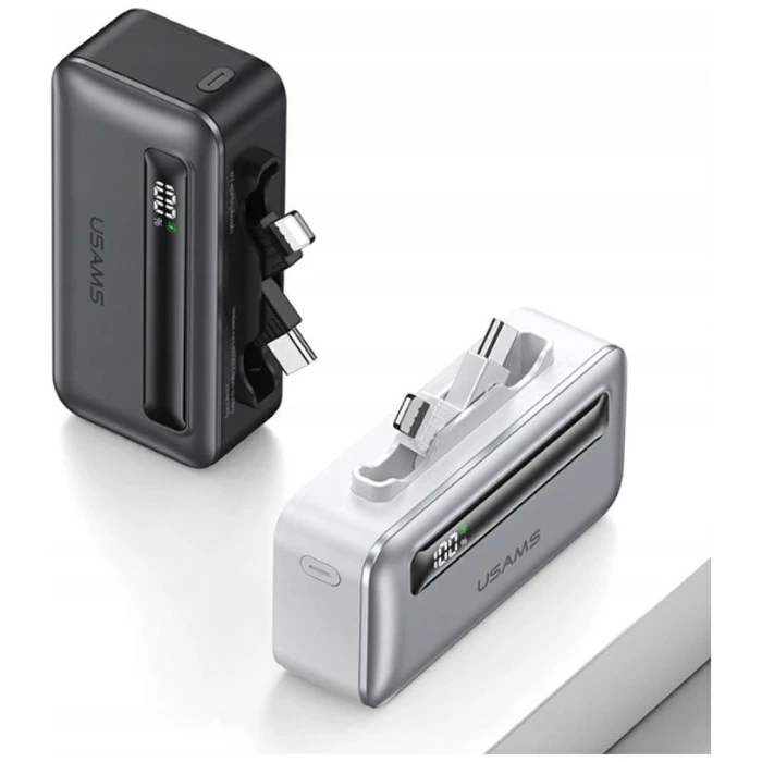 USAMS XB-Series CD233 5000mAh PD 20W Power Bank with USB-C / Lightning Cable Silver