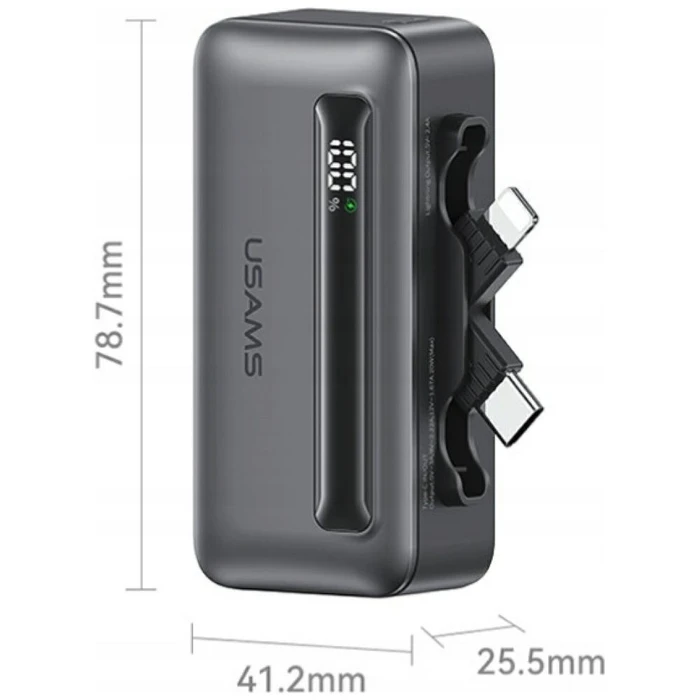 USAMS XB-Series CD233 5000mAh PD 20W Power Bank with USB-C / Lightning Cable Silver