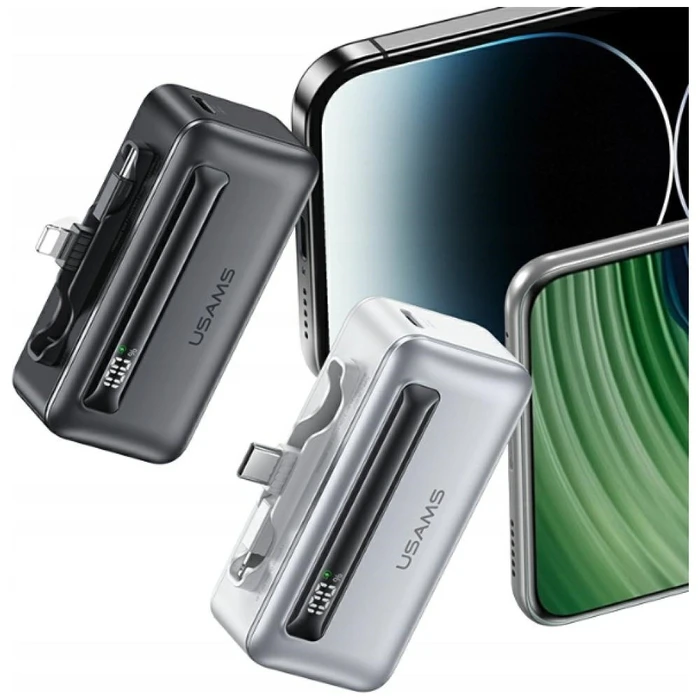 USAMS XB-Series CD233 5000mAh PD 20W Power Bank with USB-C / Lightning Cable Silver