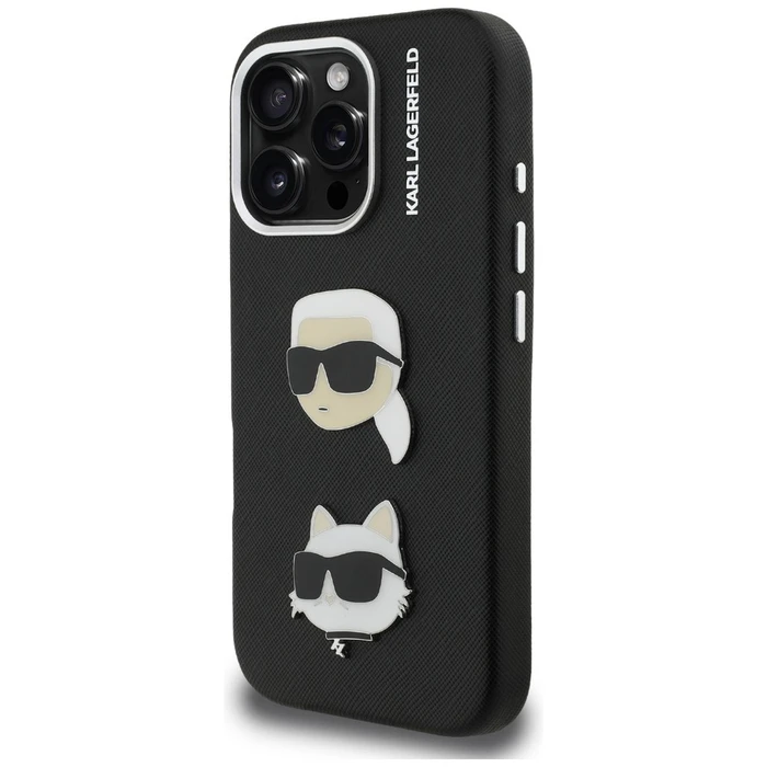 Karl Lagerfeld FW Grained Karl & Choupette Heads Pins Apple iPhone 16 Pro black