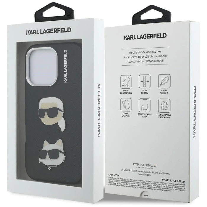 Karl Lagerfeld FW Grained Karl & Choupette Heads Pins Apple iPhone 16 Pro black