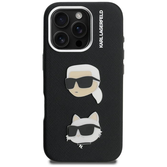 Karl Lagerfeld FW Grained Karl & Choupette Heads Pins Apple iPhone 16 Pro Max black