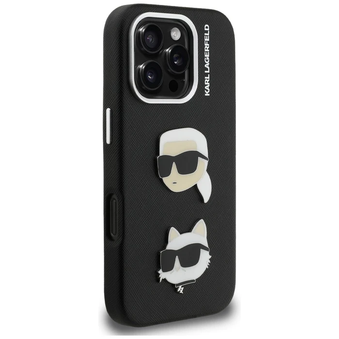 Karl Lagerfeld FW Grained Karl & Choupette Heads Pins Apple iPhone 16 Pro Max black