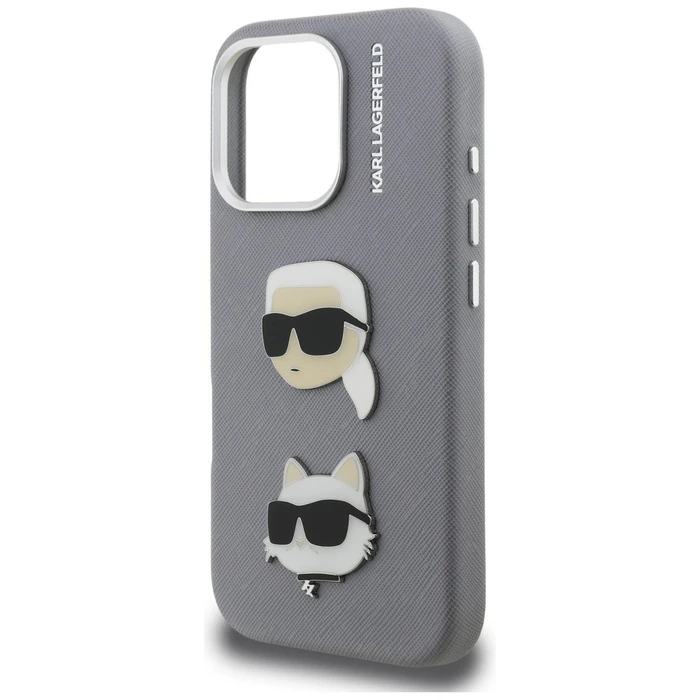 Karl Lagerfeld FW Grained Karl & Choupette Heads Pins Apple iPhone 16 Pro Max grey