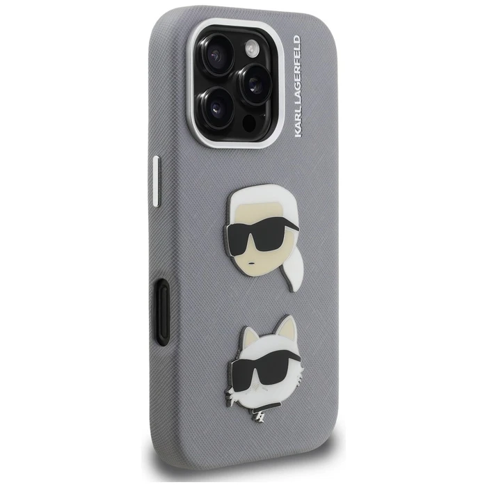 Karl Lagerfeld FW Grained Karl & Choupette Heads Pins Apple iPhone 16 Pro grey