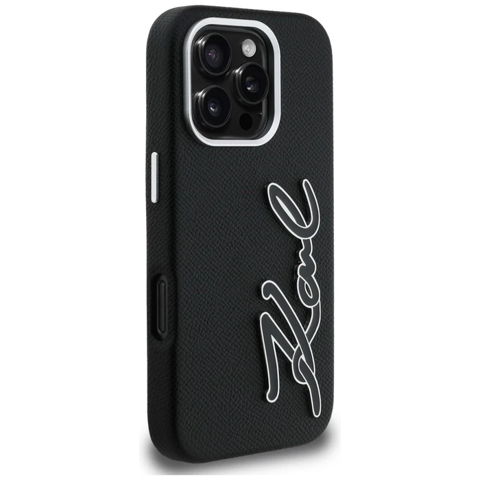Karl Lagerfeld FW Grained Signature Logo Apple iPhone 16 Pro black