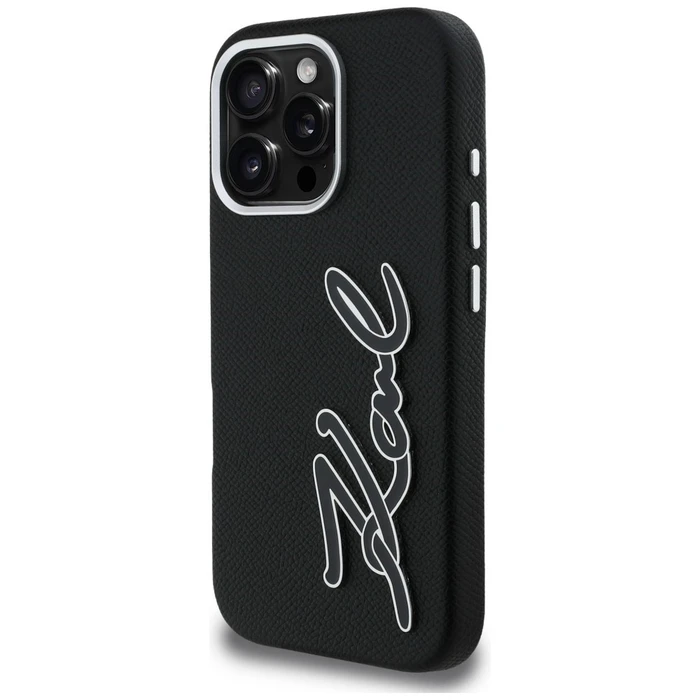Karl Lagerfeld FW Grained Signature Logo Apple iPhone 16 Pro Max black